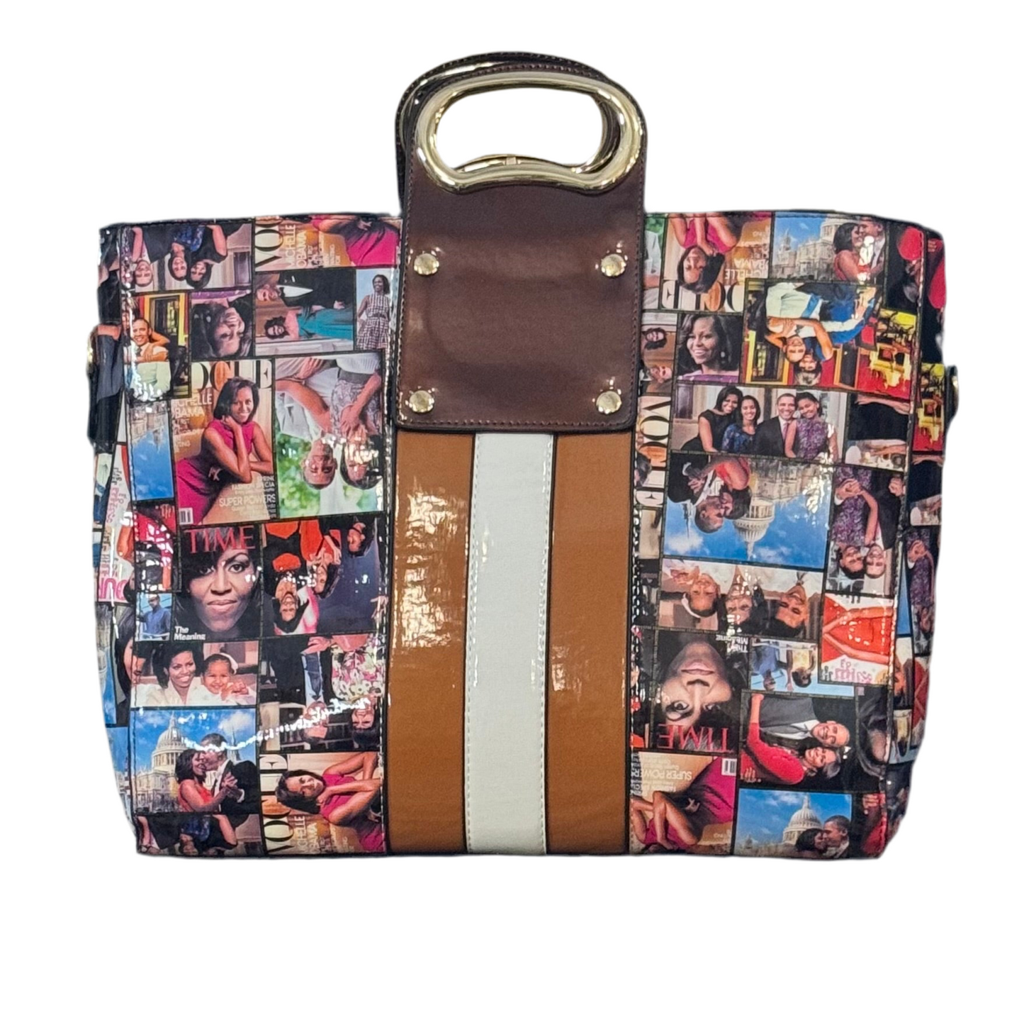 Obama Magazine Print Handbag(Brown)