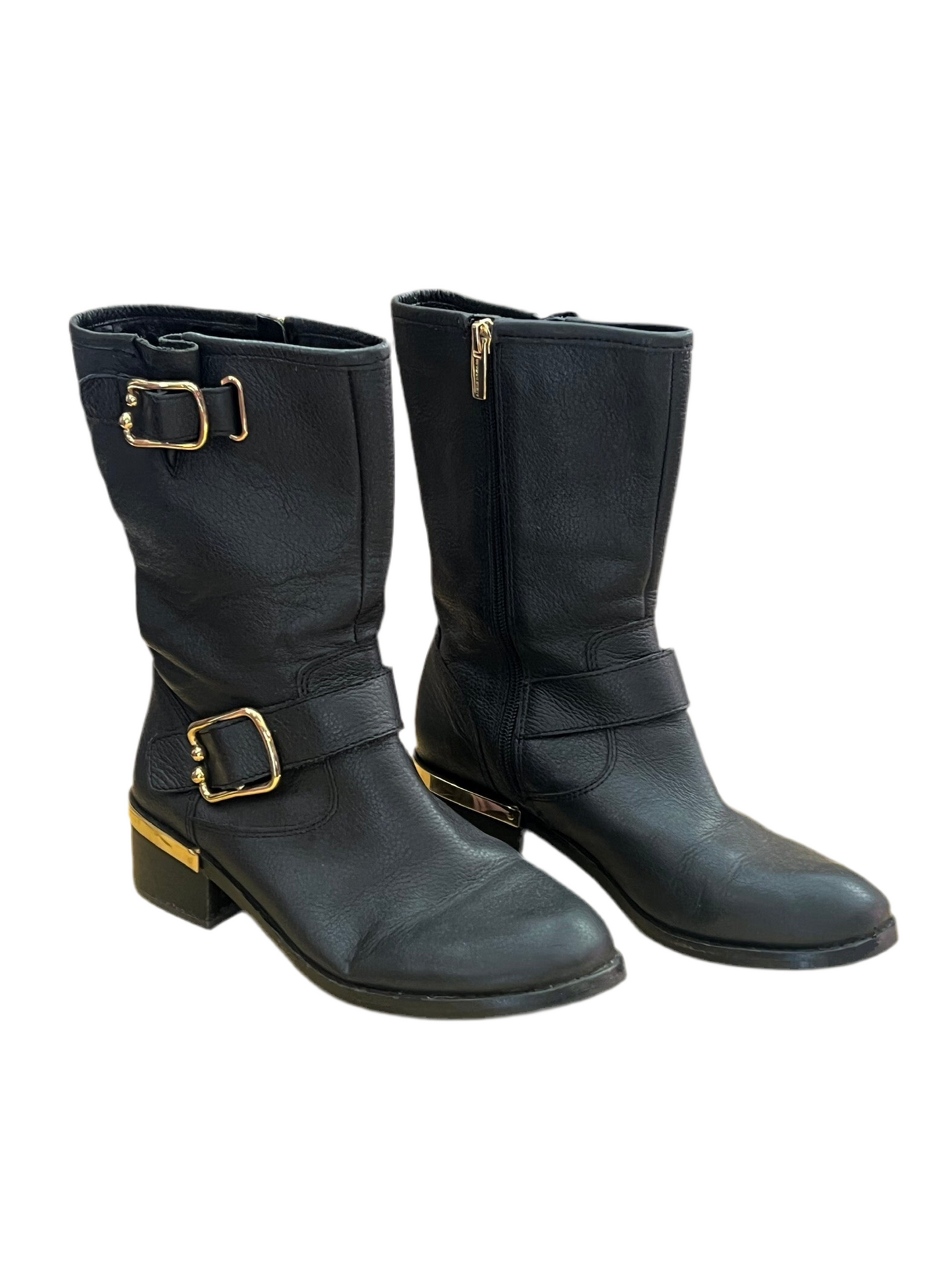 Vince Camuto Black Leather Mid- Calf Moto Boot Size 9M