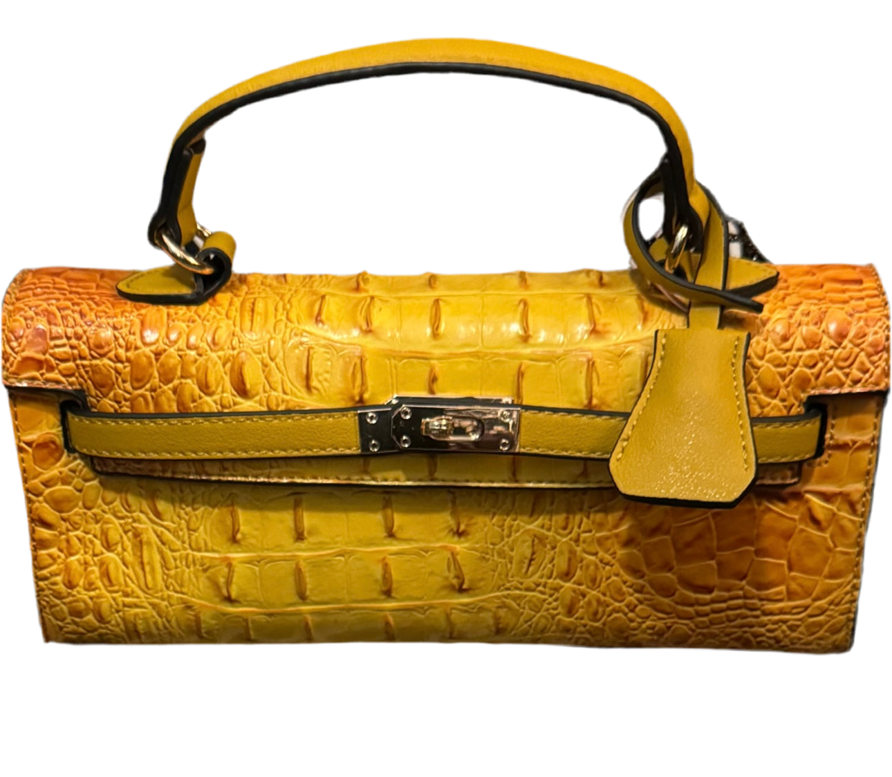 American Bee Gold Crocodile Boxy Satchel