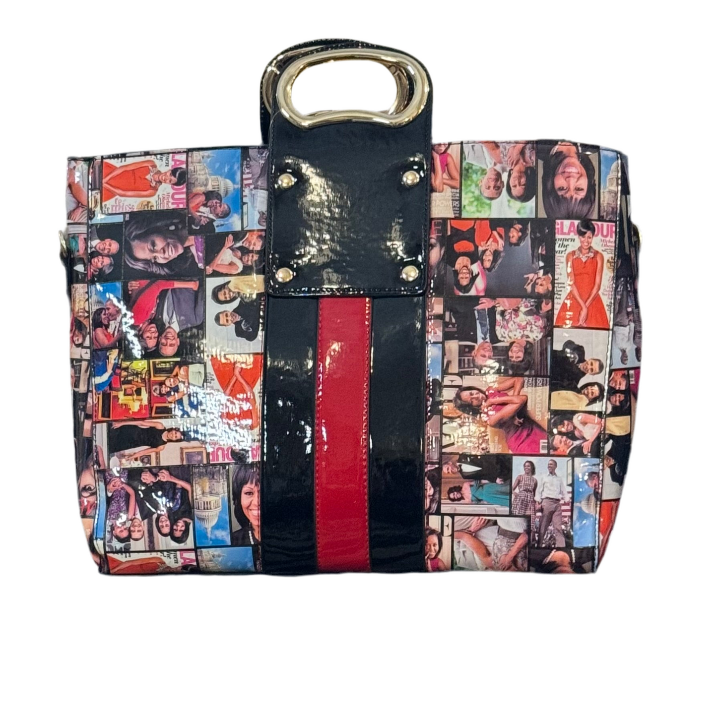 Obama Magazine Print Handbag(Black)