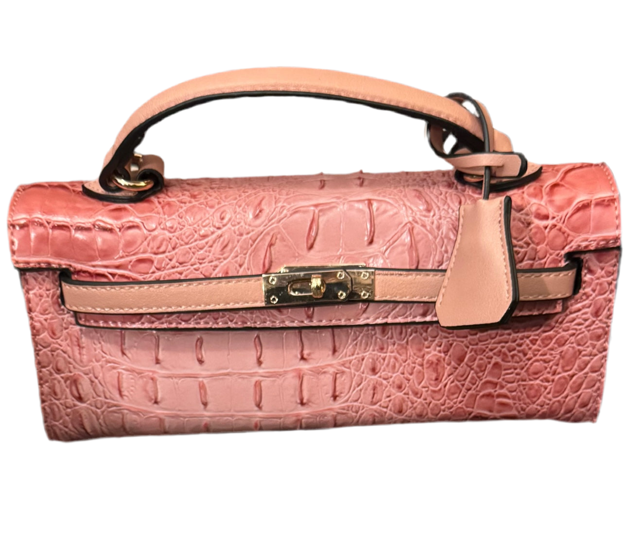 American Bee Pink Crocodile Boxy Satchel