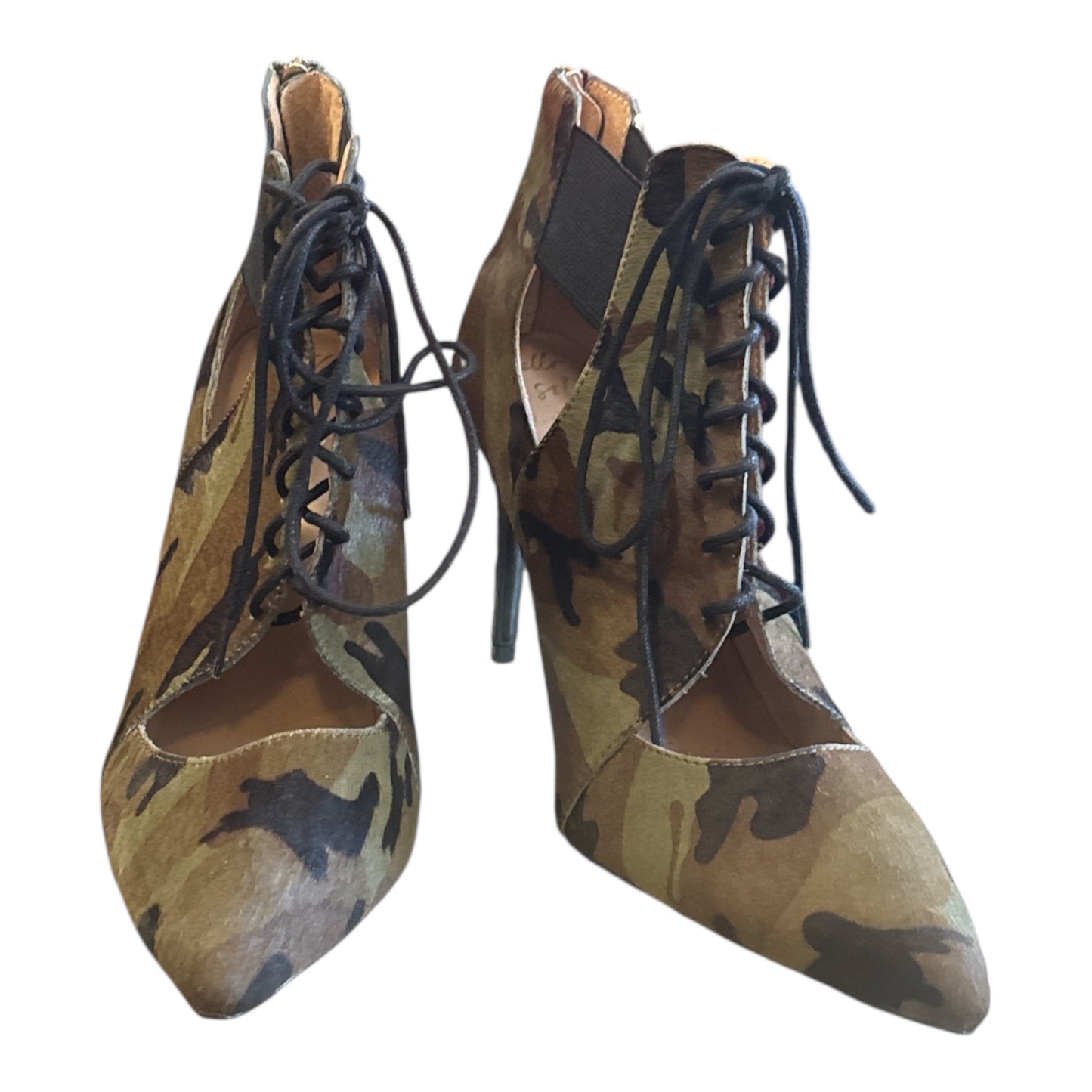 New Banana Republic Ponyhair Leather Camo Lace-up Ankle Bootie Size 9m