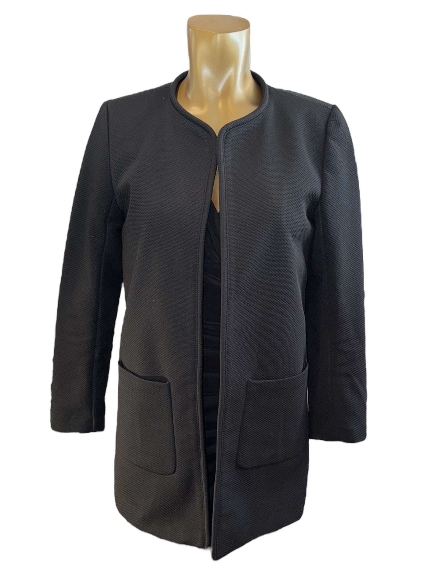 H&M Black Waffle Texture Lightweight Open Jacket Size 8