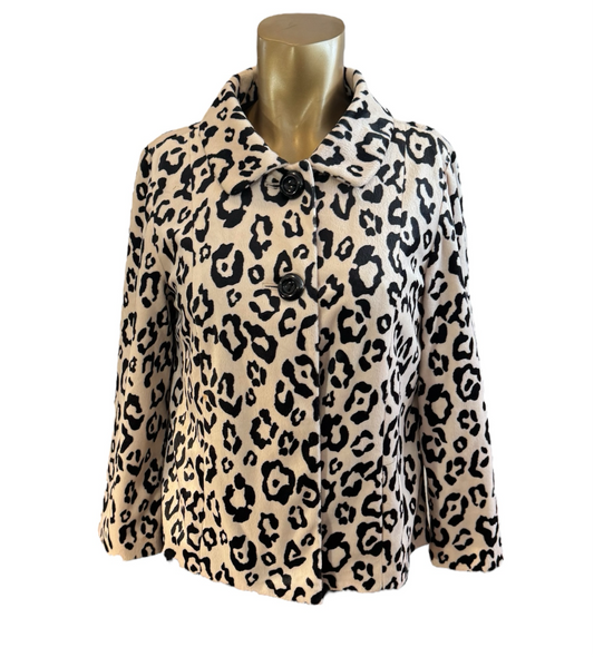 CHICO’S Leopard Print Plush 2 Button Swing Jacket Size 0