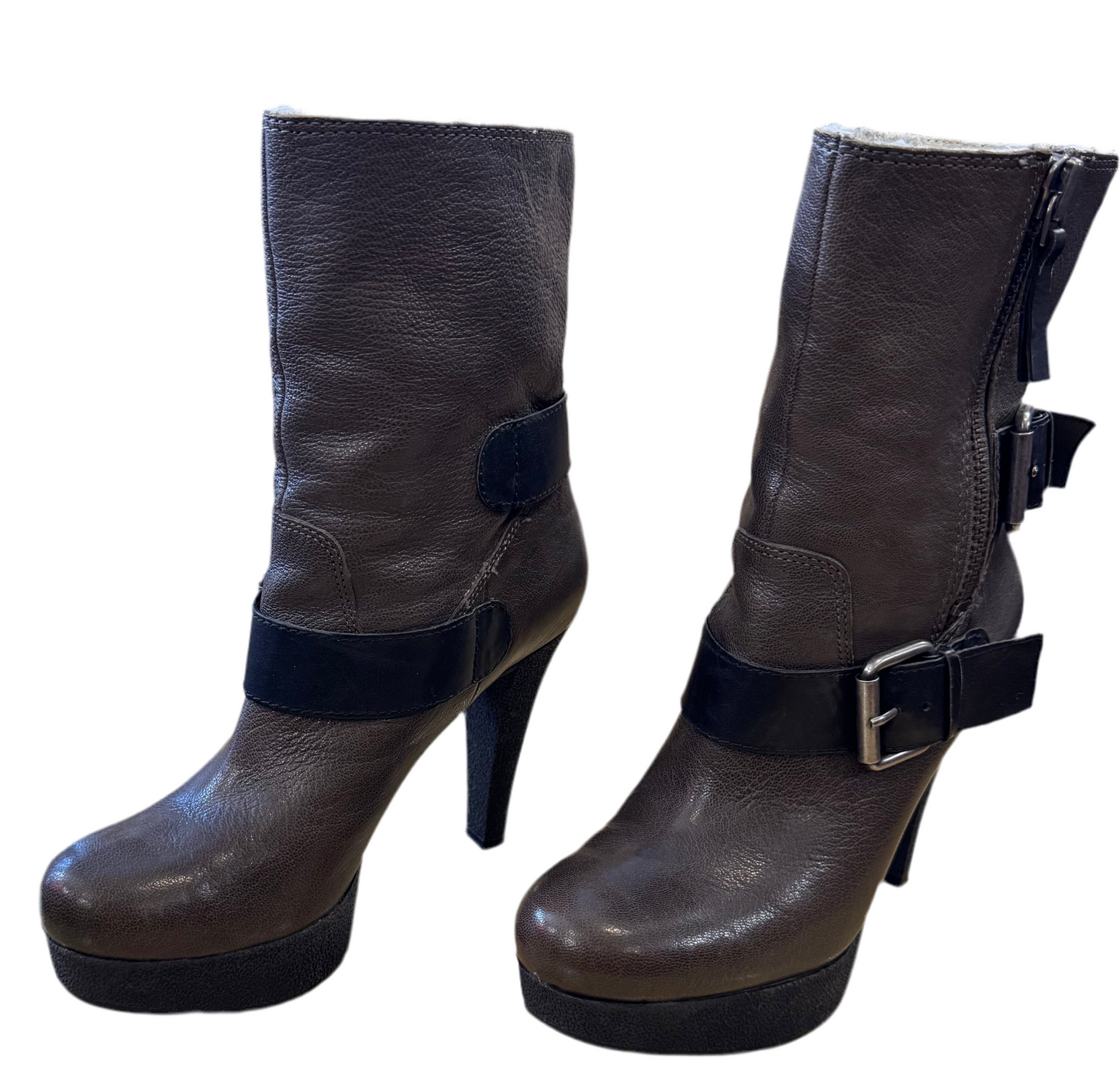Nine West Iressh Leather Brown Heeled Boot  Size 6.5M