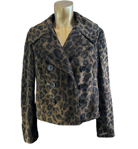 INC Leopard Print Faux Fur Jacket Size M