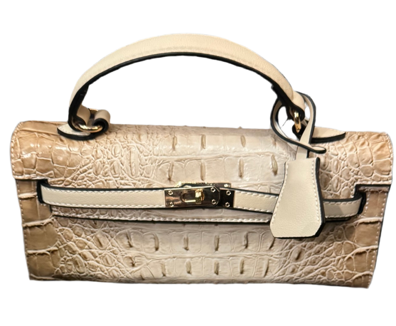 American Bee Beige Crocodile Boxy Satchel