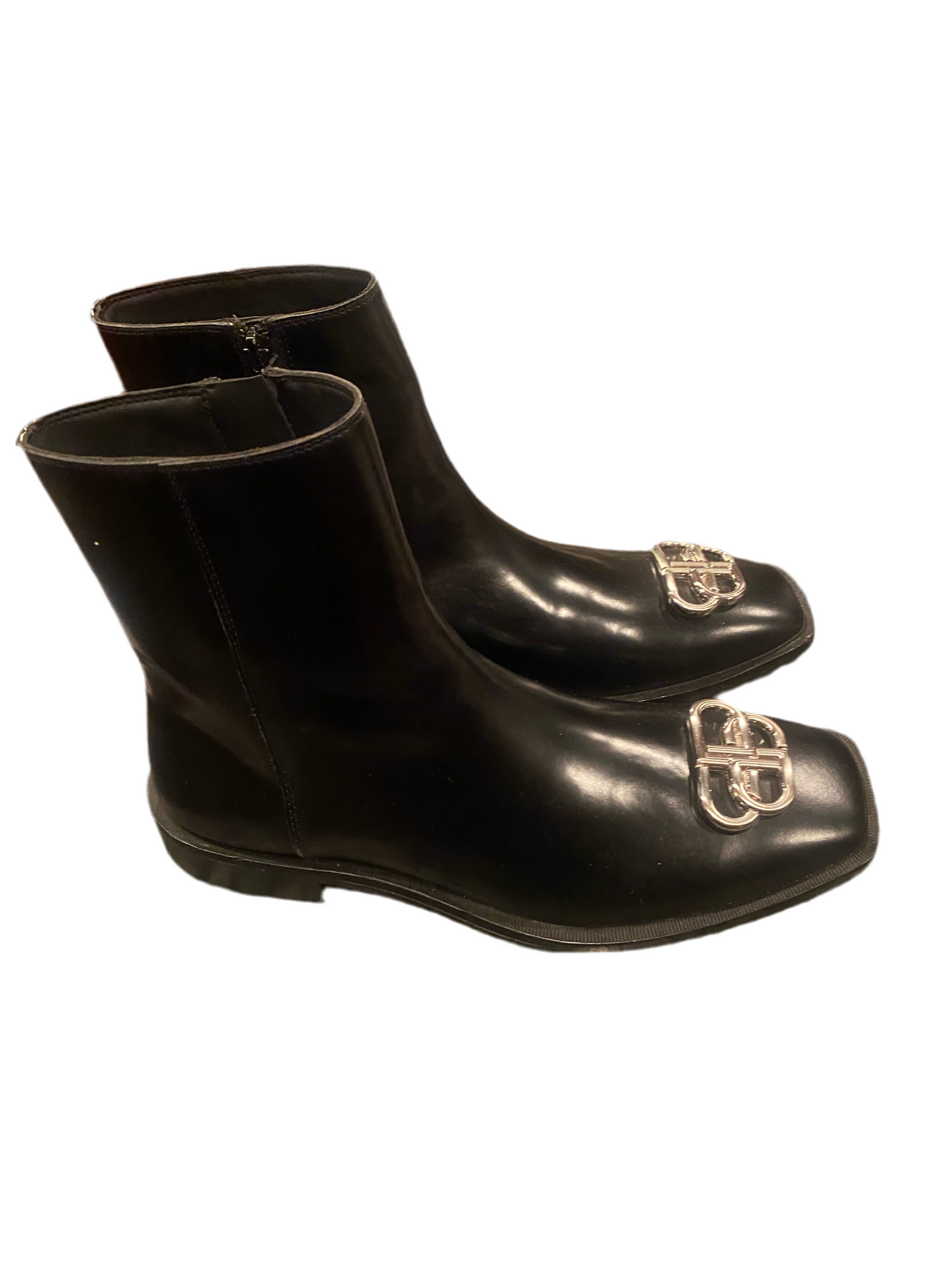 Men Size Euro 44/US 10 Black Balenciaga BB Icon Leather Boots