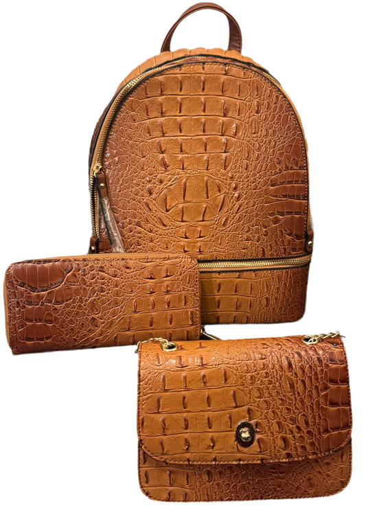 Diophy Alligator Backpack w/ Matching Wallet and Crossbody Purse