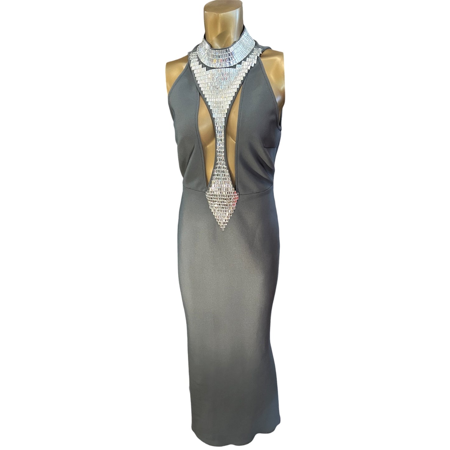 NovaLuxe Dark Gray with Embellished Neckline Gown Size L