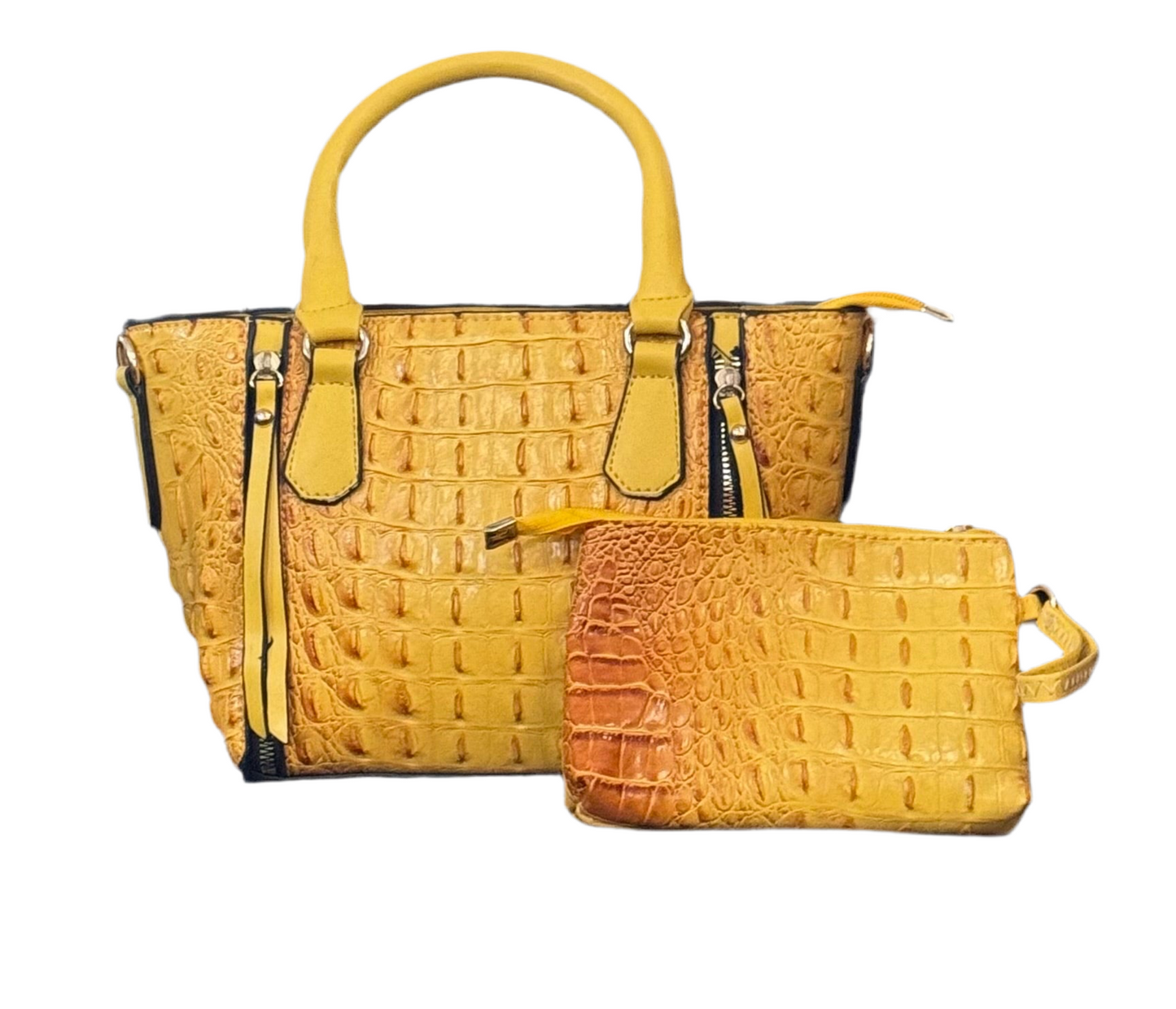 Yellow Croc Tote Pouch Set
