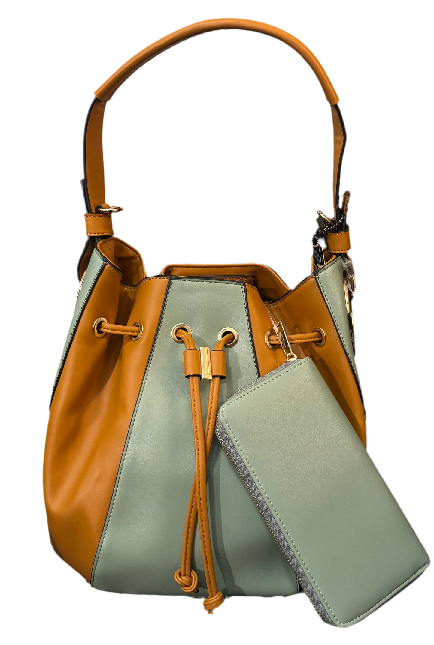 American Bee Two-Tone Bucket Purse w/ Matching Wallet