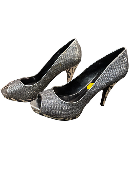 Nine West Danee Peeptoe Silver Pump  Size 7 1/2