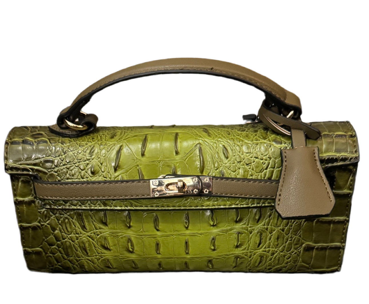 American Bee Green Crocodile Boxy Satchel