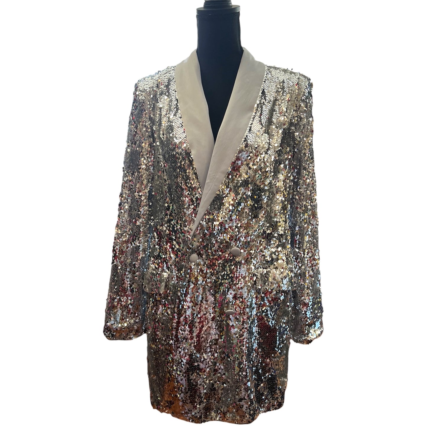 Unique21 Silver Sequin Blazer Dress Size L