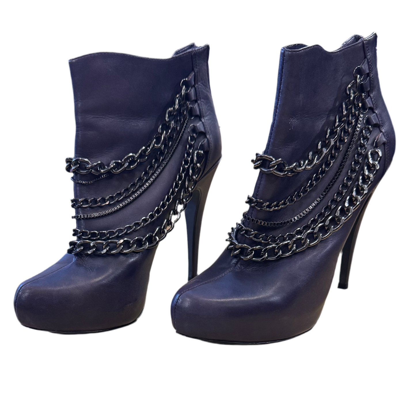 Michael Sienna Purple Leather Chain Ankle Boot