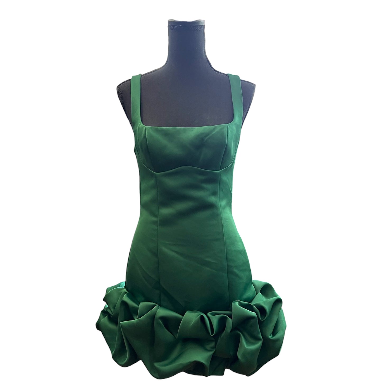 New FashionNova Emerald Green Satin Ruffle Dress Size XS