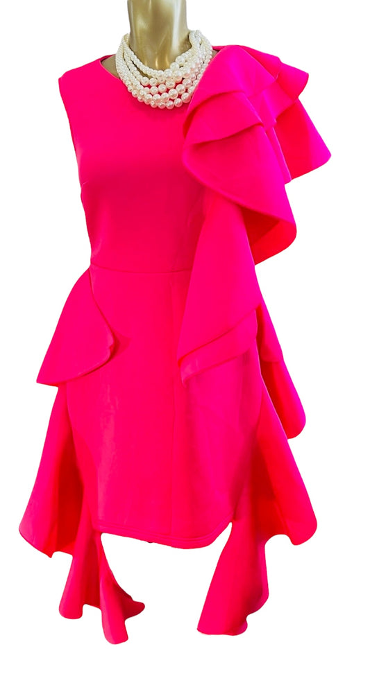 Ruffle Trimmed Asymmetrical Hem Dress  Size M
