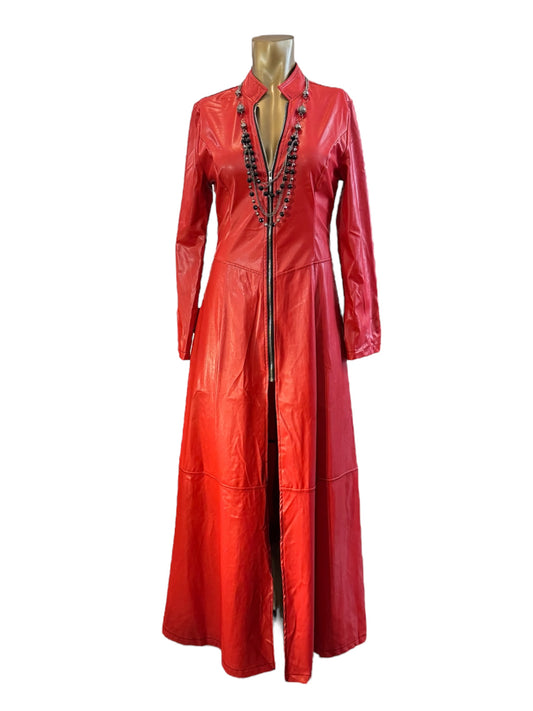 Womens Stand-up Collar Jacket PU Leather Loose Trench Slim Coat  Size S