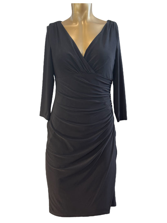 Ralph Lauren Women Black 3/4 Sleeve V-Neck Dress Size 8P