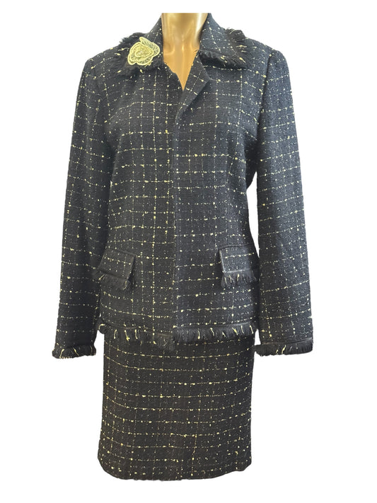 Bob Mackie Navy Blue & Neon Tweed Suit