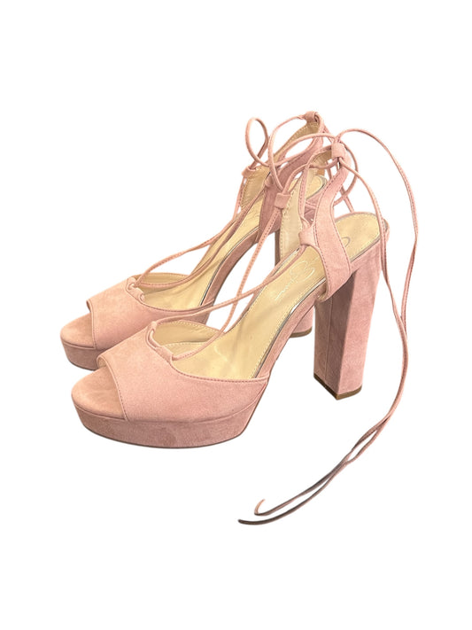 Jessica Simpson Women's Ankle Wrap Heel Sandal Blush Pink Suede  Size 9