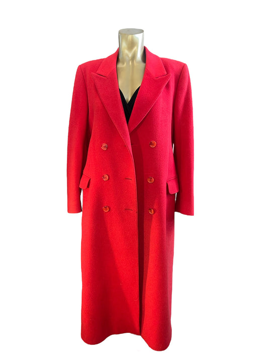 di Benedetto Vintage Red Cashmere Wool Nylon Long Coat Size 12