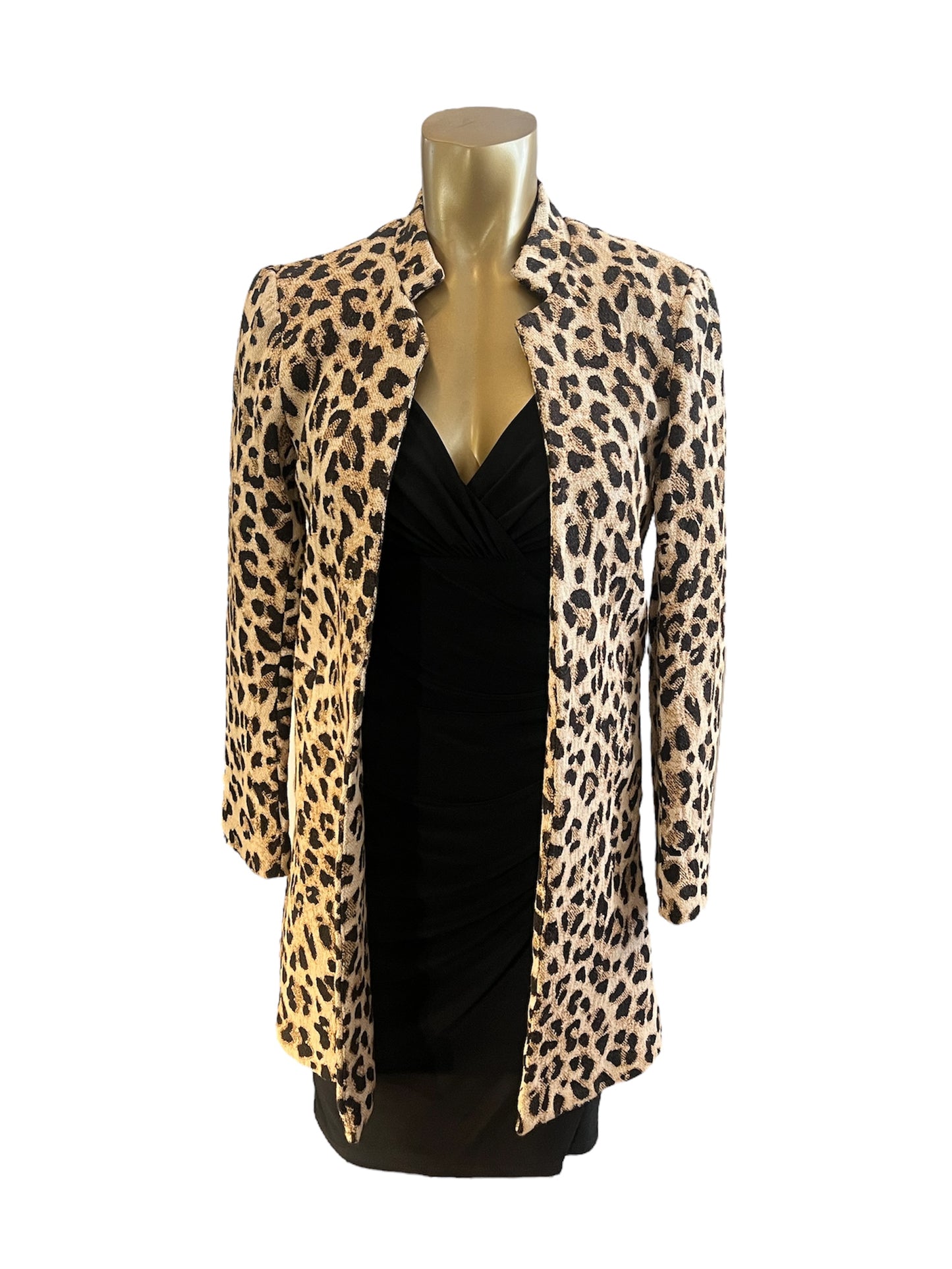H&M Leopard Print Simple Reefer Coat Size 2