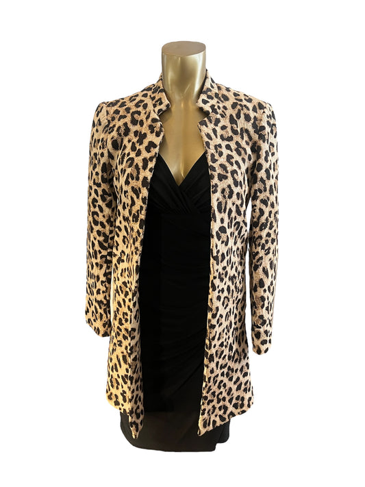 H&M Leopard Print Simple Reefer Coat Size 2