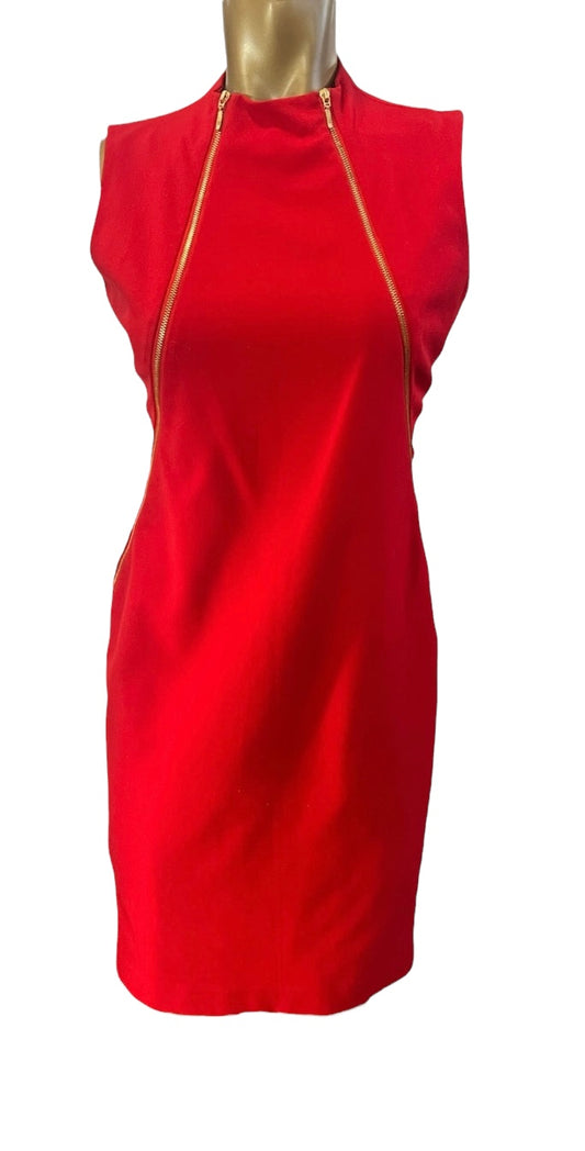 CALVIN KLEIN Dress 
Red Gold Double Zippered Size 4
