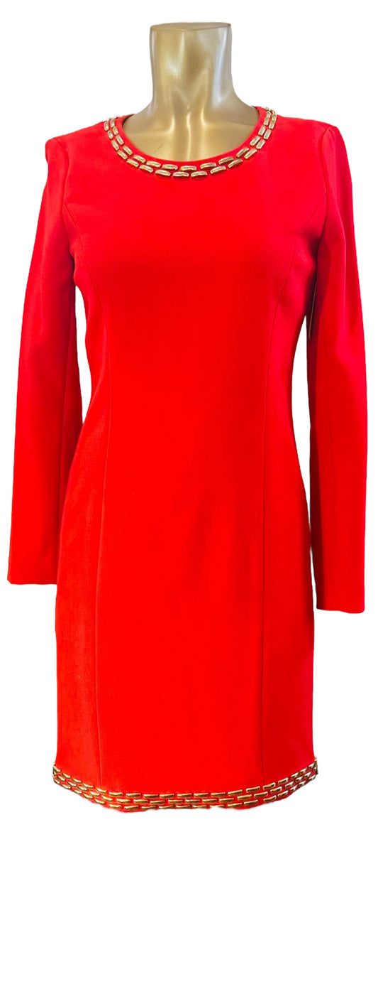 Michael Kors Red Lined Gold Toned Metal Trim  Dress  Size 2