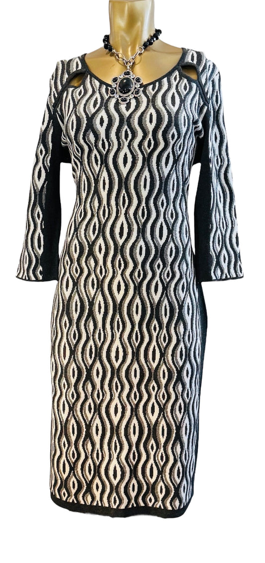Danny & Nicole Heather Ivory Gray Quarter Sleeve Dress  Size L