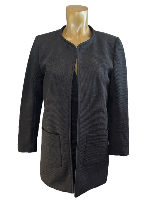 H&M Black Waffle Texture Lightweight Open Jacket Size 8