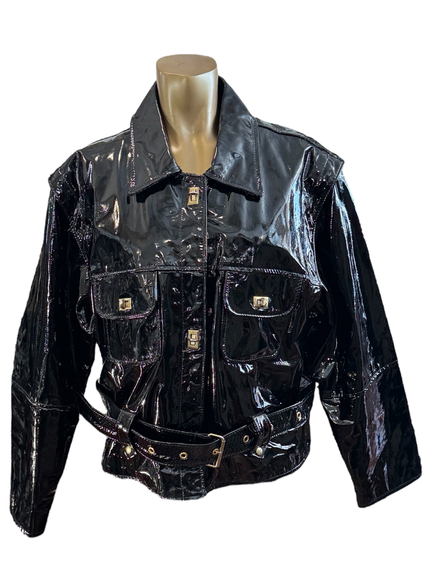 Vintage Black Genuine Patent Leather Jacket/Vest Size XL