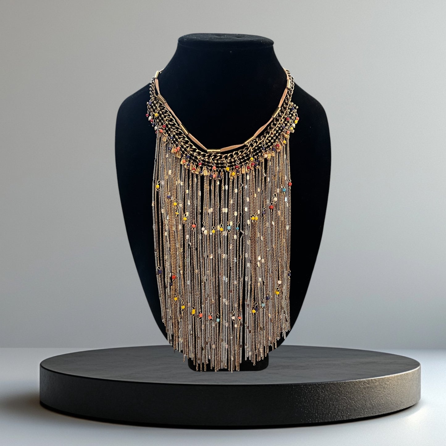 Multicolor Tassel Chain Bib Necklace