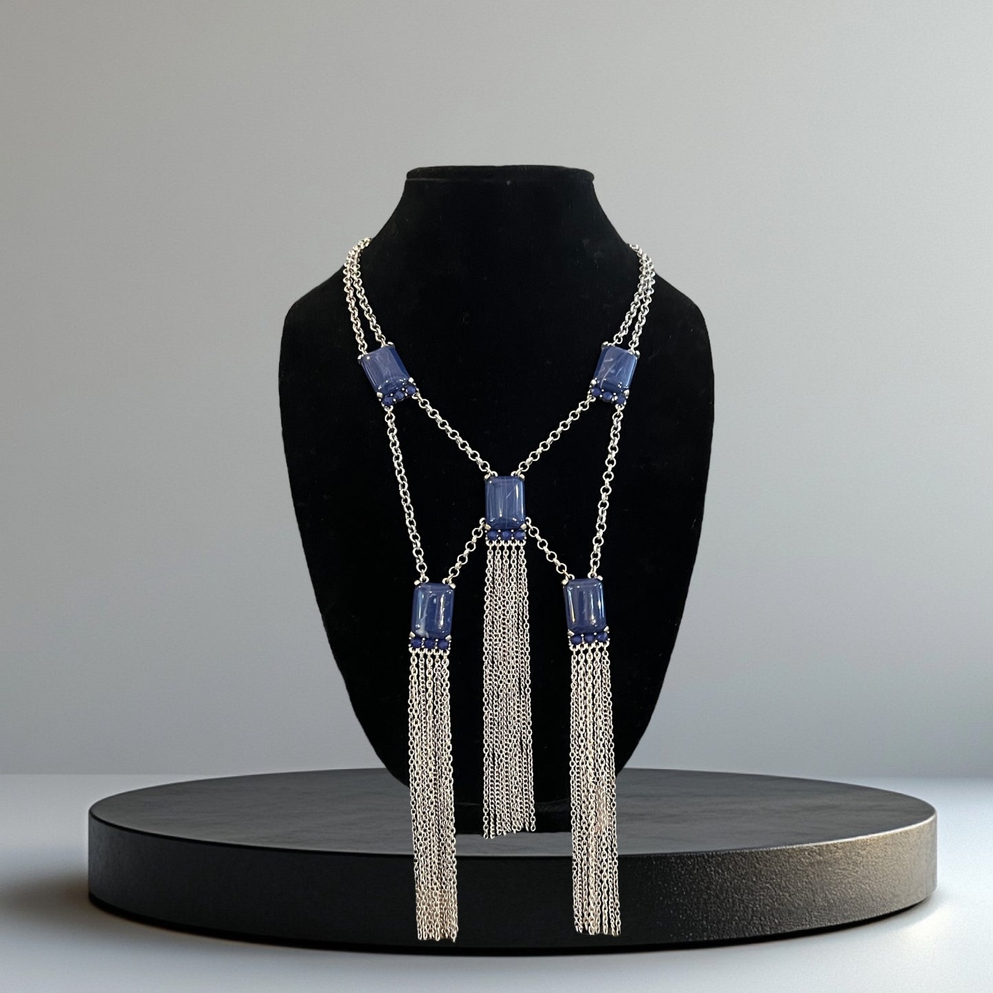 Silver Chain Blue Stone Necklace