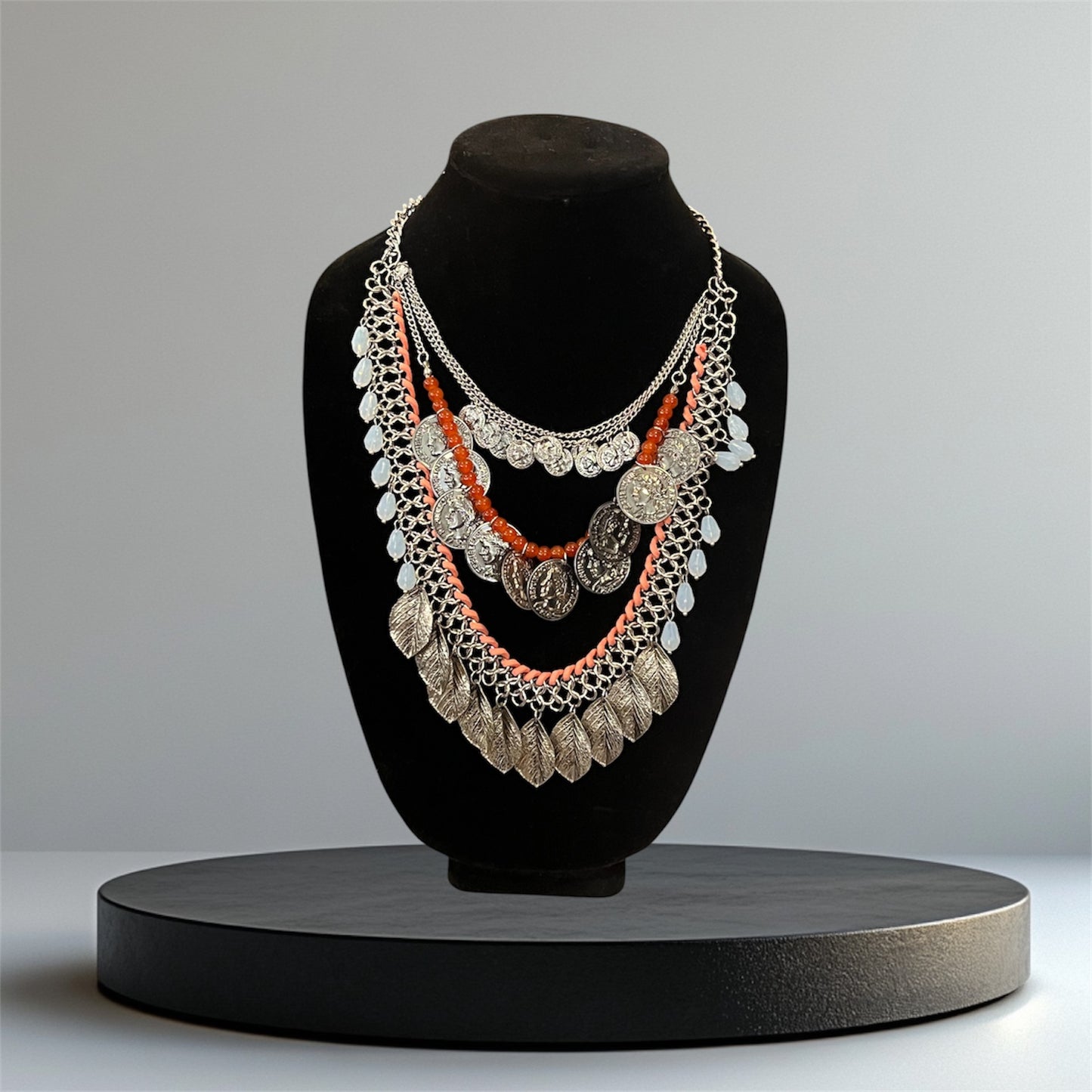 Layered Silver Statement Necklace