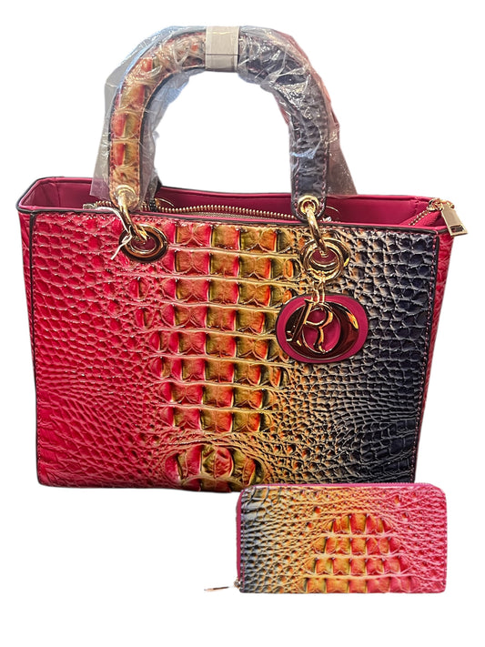 Dyed Faux Croc HandBag w/ Wallet
