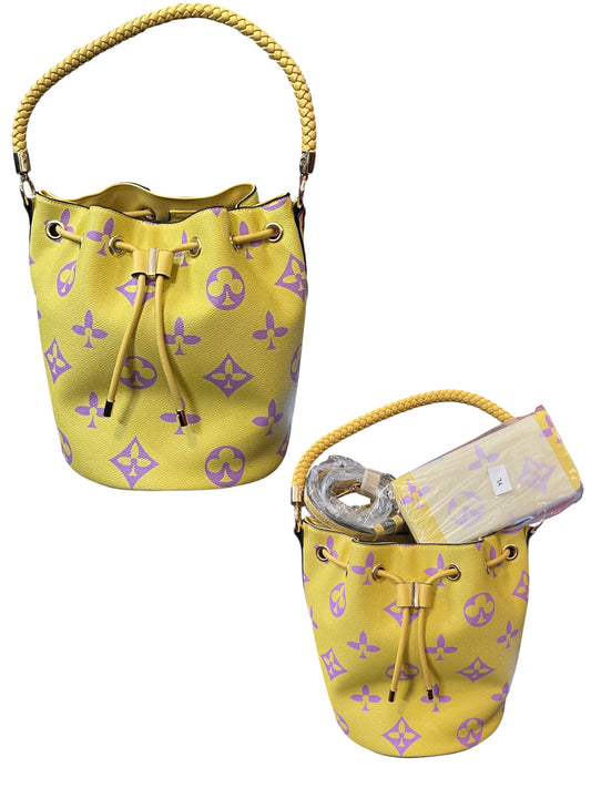 Yellow LV Inspired Large Bucket Bag w/ Wallet