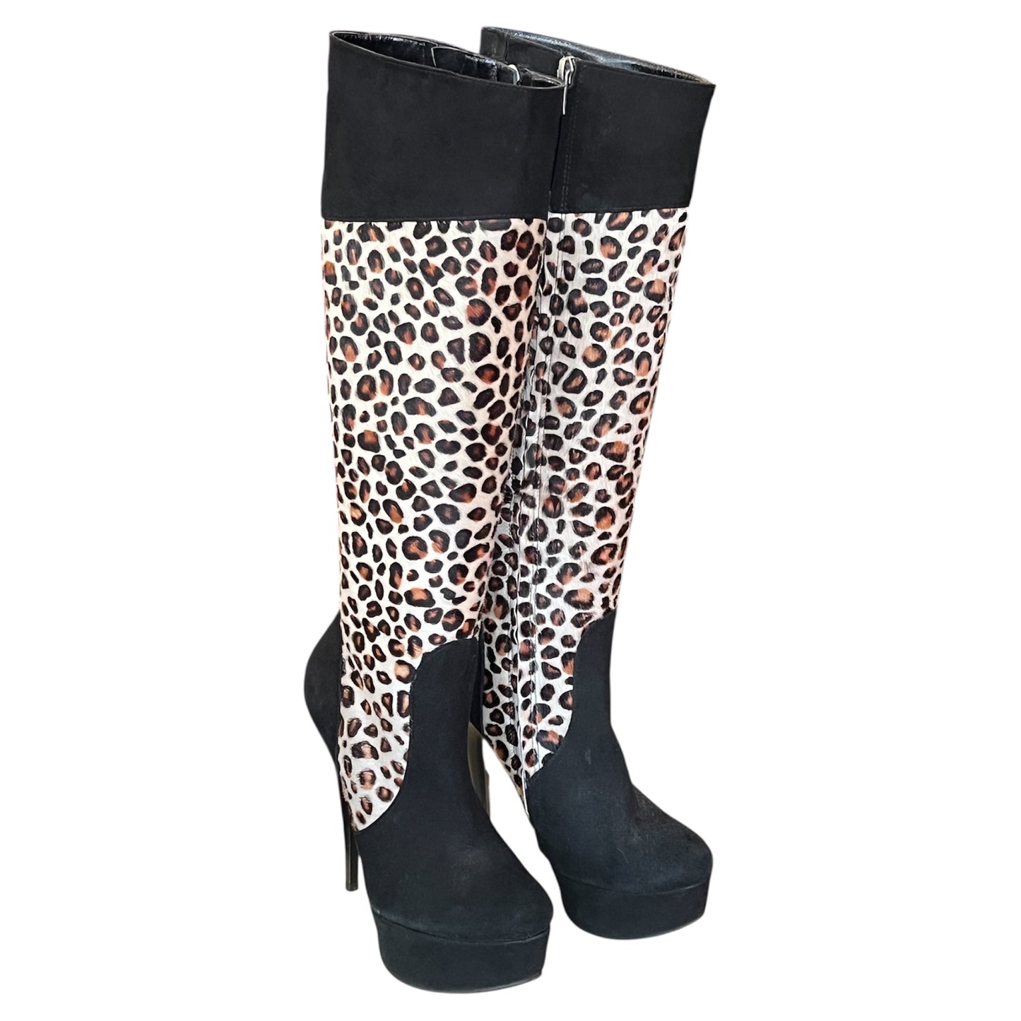 New Vera Gomma  Ponyhair Cheetah and Black Suede Boot  Size 38(7.5)