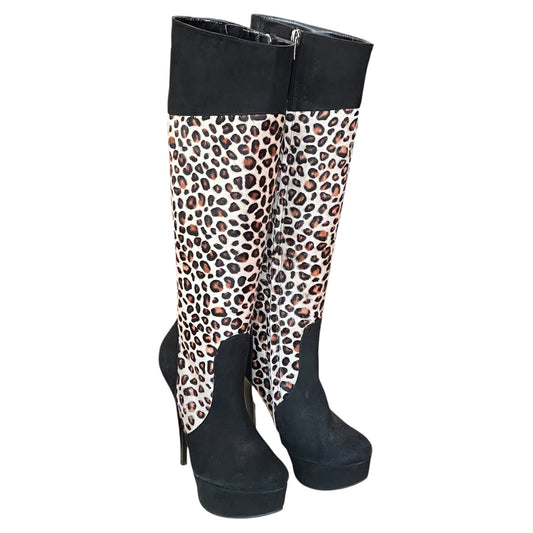 New Vera Gomma  Ponyhair Cheetah and Black Suede Boot  Size 38(7.5)