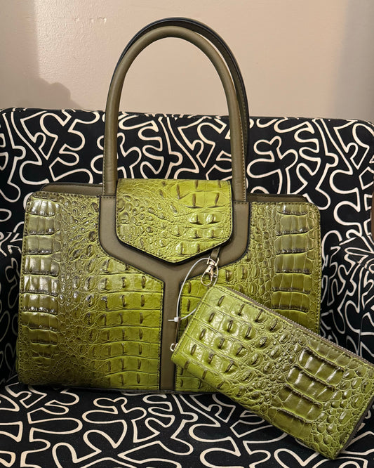 American Bee Alligator Purse w/ Matching Wallet