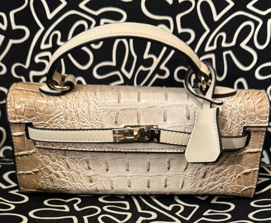 American Bee Beige Crocodile Boxy Satchel