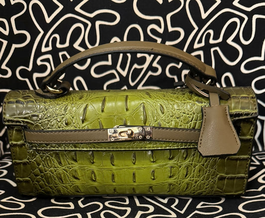 American Bee Green Crocodile Boxy Satchel