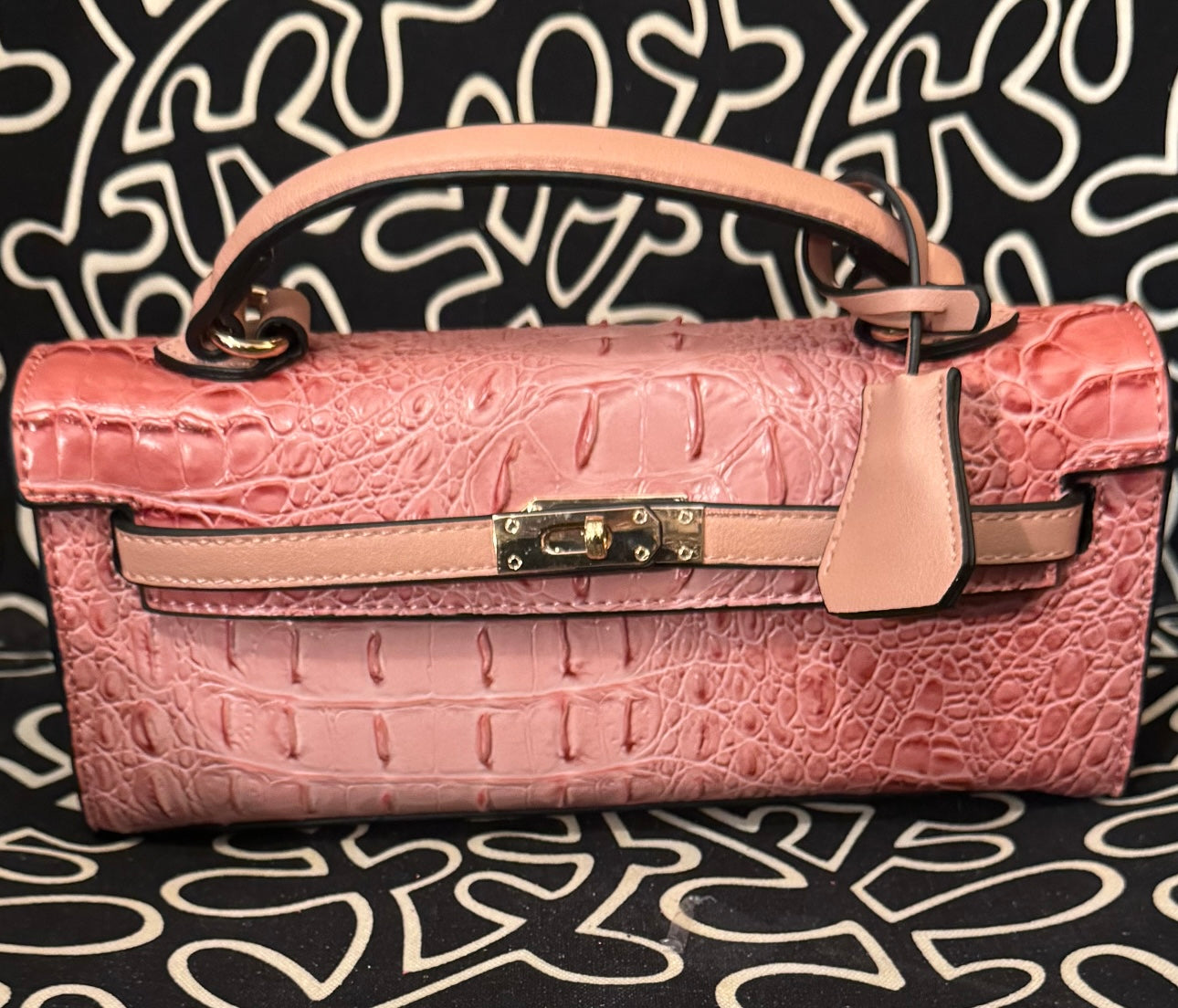 American Bee Pink Crocodile Boxy Satchel