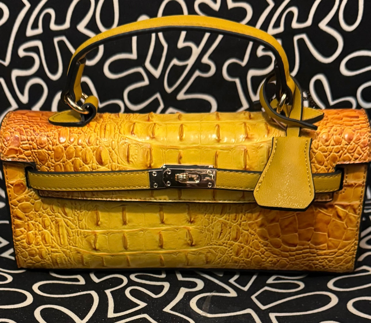 American Bee Gold Crocodile Boxy Satchel