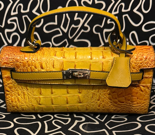 American Bee Gold Crocodile Boxy Satchel