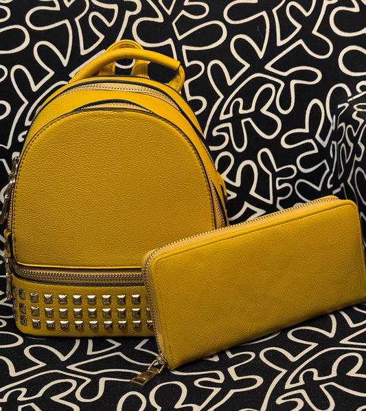 Gold Studded Backpack w/ Matching Wallet