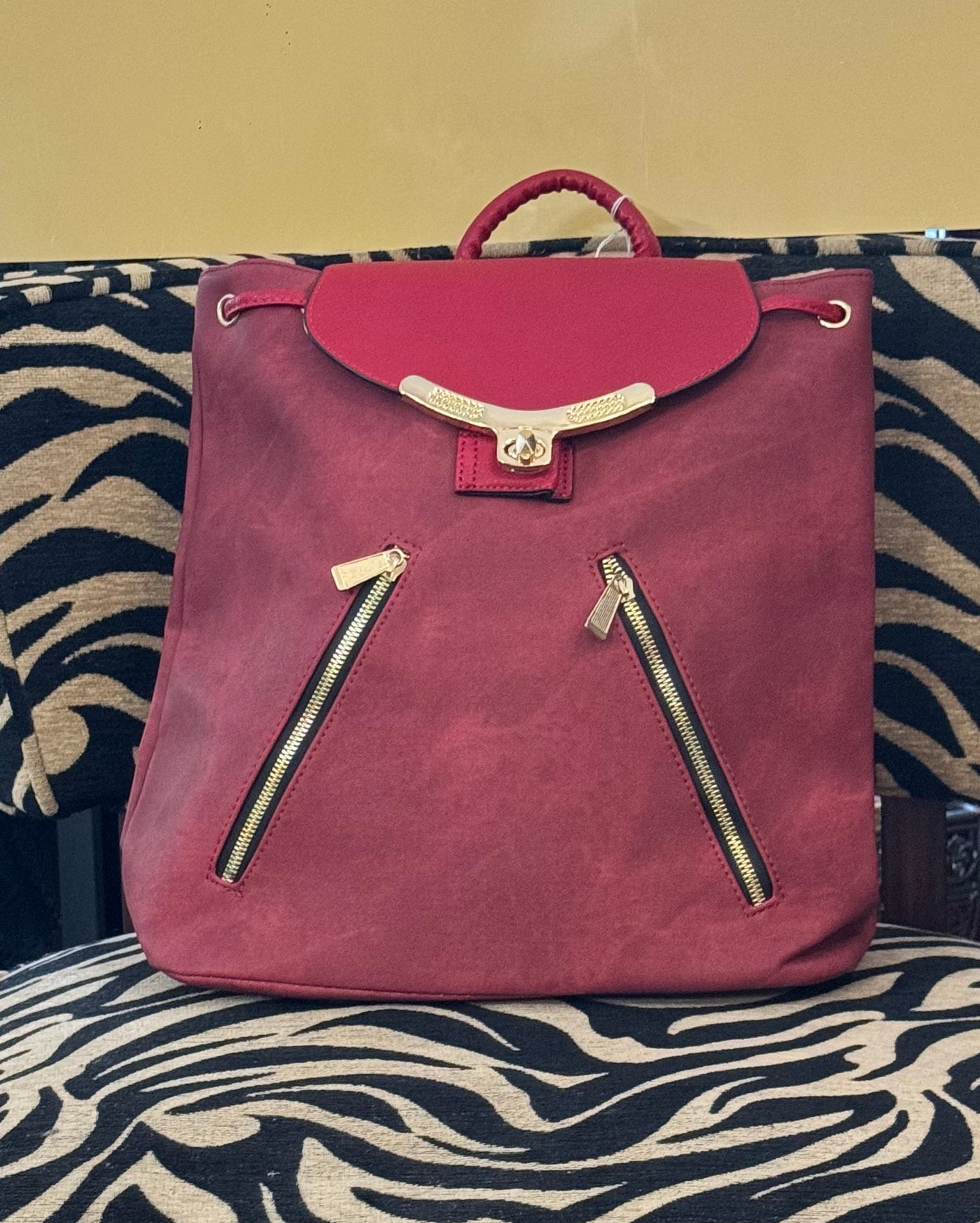 Red Faux Leather Backpack