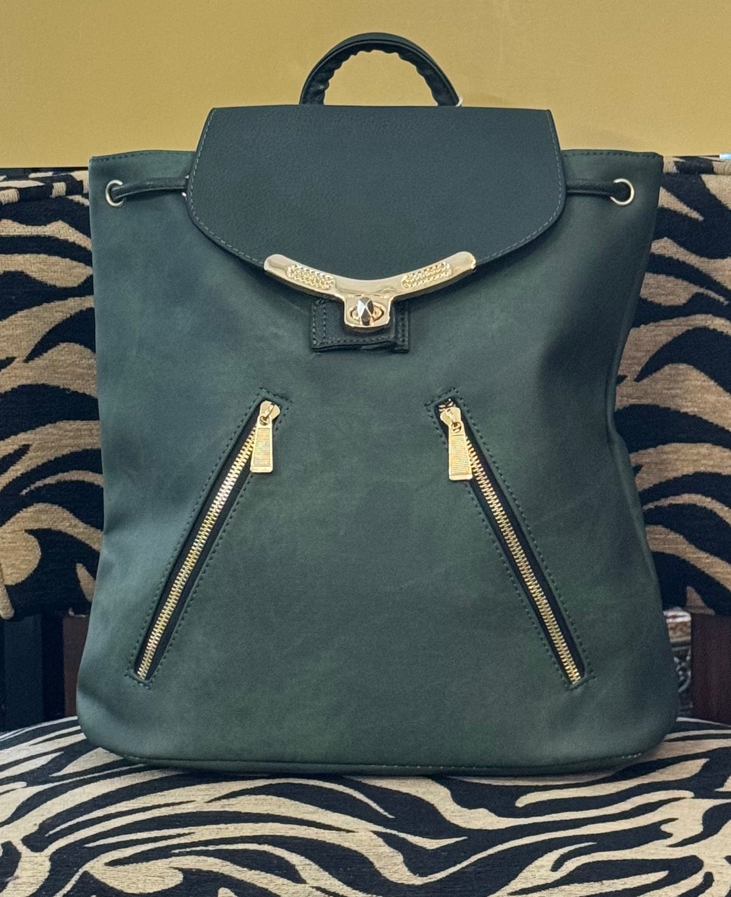 Green Faux Leather Backpack